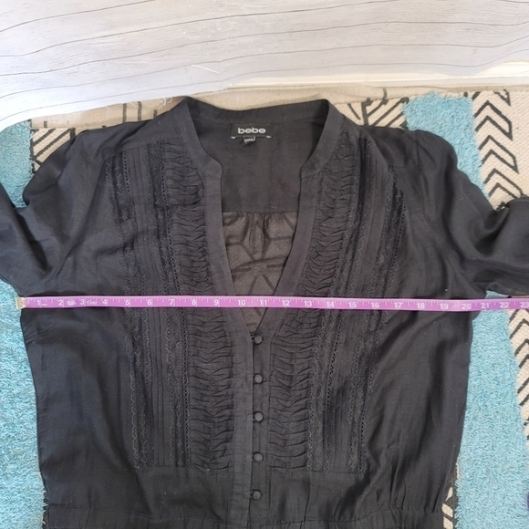 BEBE SHEER LONG SLEEVE BLACK SHIRT, SZ MEDIUM - Picture 8 of 10